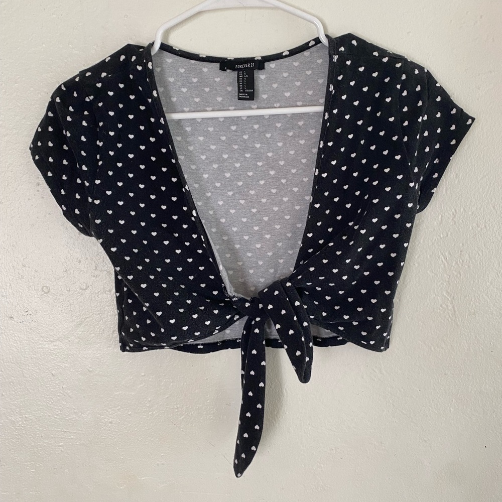 Heart poka dot tie crop top